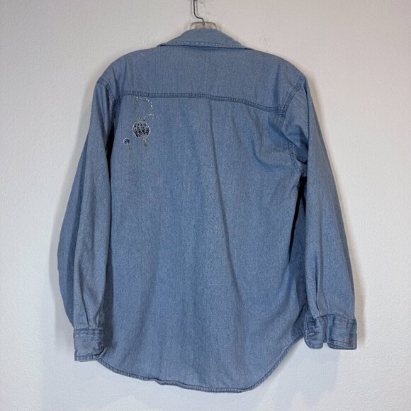 Vintage Hot Air Balloon Denim Shirt Western Medium - Picture 2 of 8